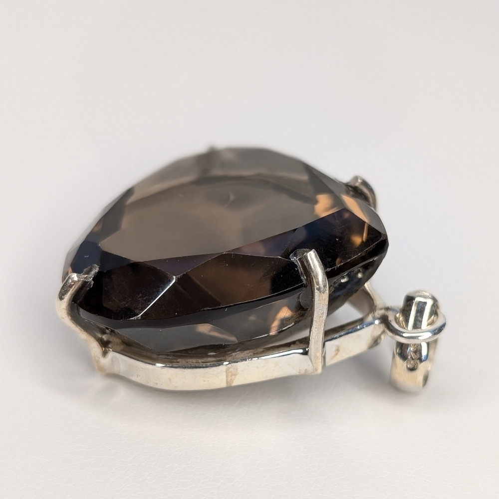 Giant Faceted Smokey Quartz Pendant S925 Sterling Silver - Picture 8 of 9